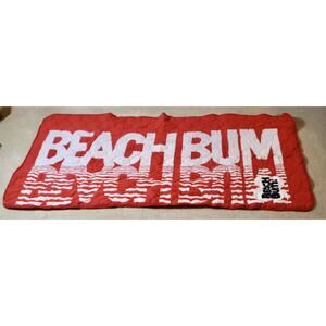 Vintage BEACH BUM! Roll-Up Quilted Beach Mat Blanket Carry Bag Red White